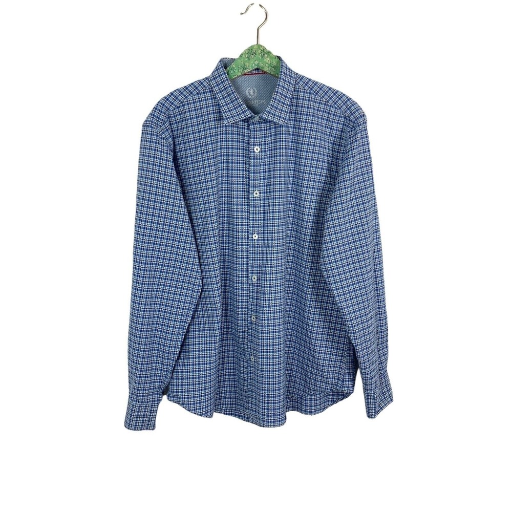 Bugatchi Shaped Fit‎ Blue Plaid Long Sleeve Button Down Shirt Men's
